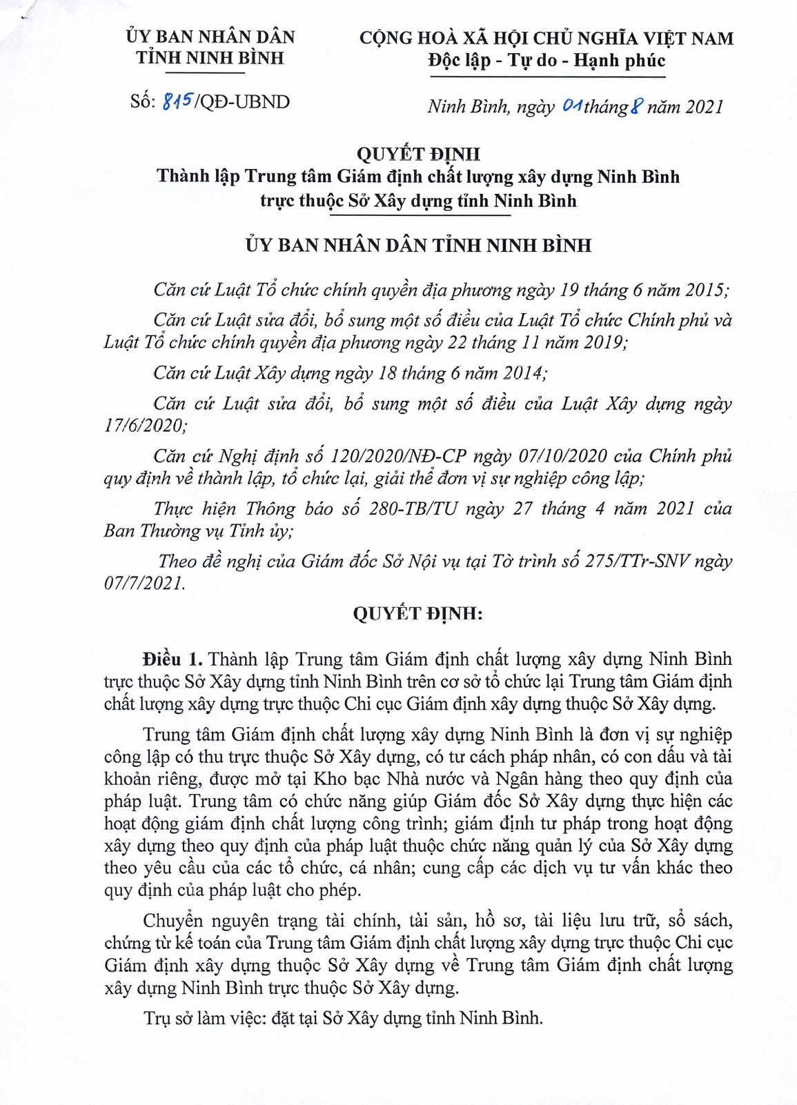 Quyết định thành lập