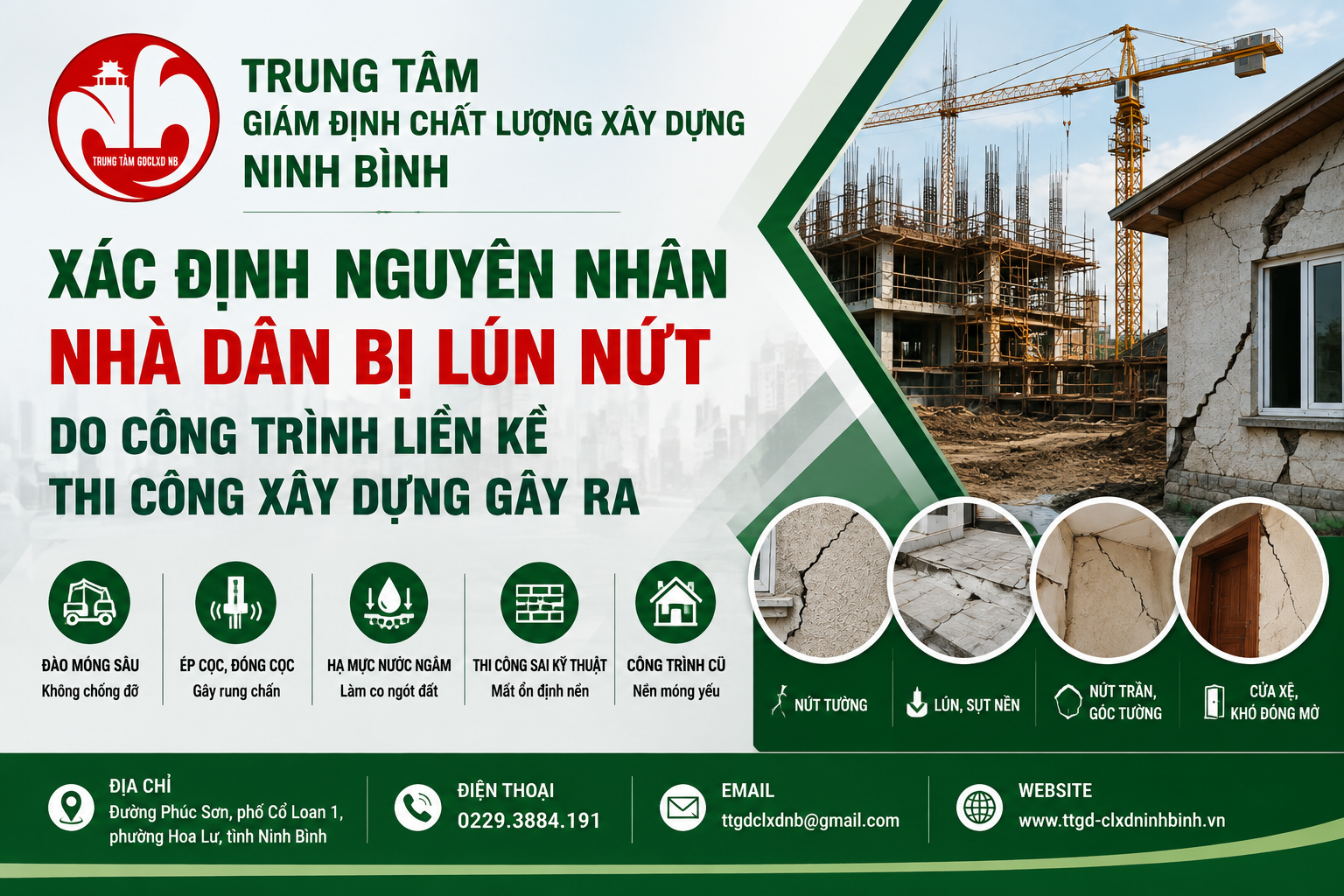 XÁC ĐỊNH NGUYÊN NHÂN NHÀ DÂN BỊ LÚN NỨT DO CÔNG TRÌNH LIỀN KỀ THI CÔNG XÂY DỰNG GÂY RA